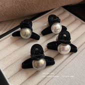 黑色植绒人造珍珠发夹女秋冬发卡侧边刘海夹子公主头小抓夹鲨鱼夹