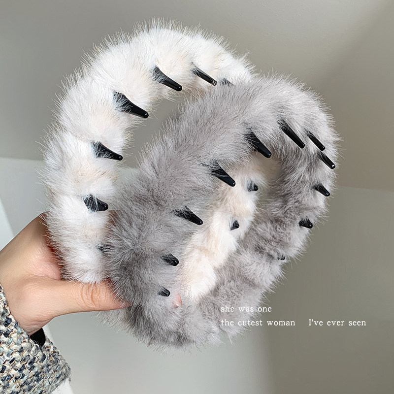 秋冬宽版带齿毛绒发箍女新款洗脸发卡高颅顶头箍时尚百搭发饰头饰