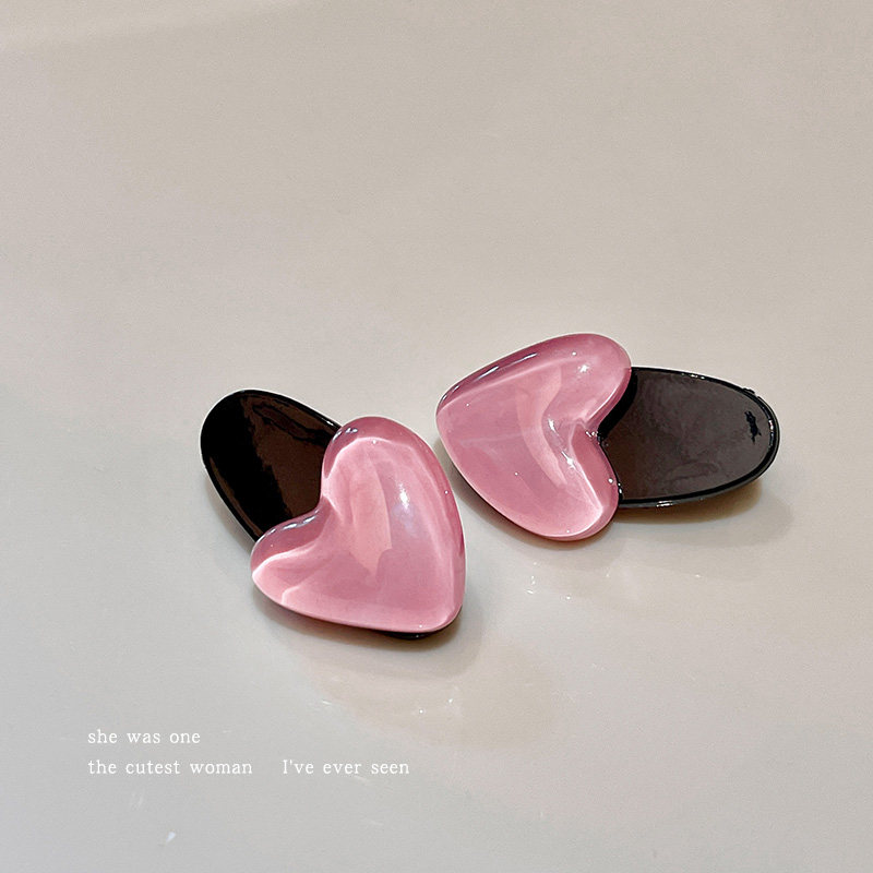 甜美粉色透明爱心小发夹发卡