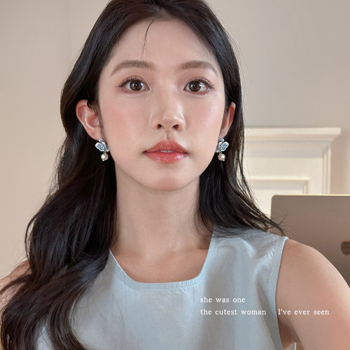 复古彩色滴釉花朵仿珍珠耳环耳钉