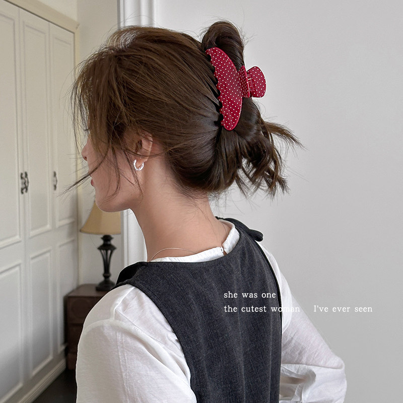 复古波点醋酸抓夹后脑勺发夹女