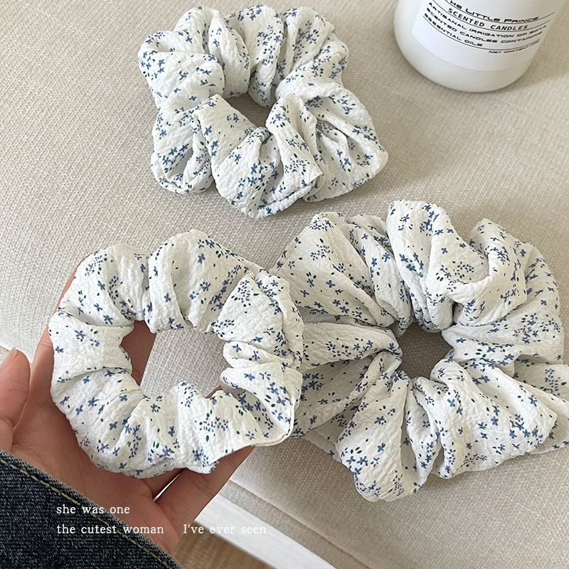 蓝色碎花大肠发圈头饰女韩系高级感头绳扎丸子头皮筋发绳网红皮套