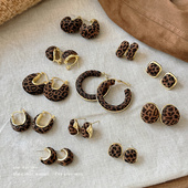 美拉德豹纹植绒几何耳钉轻奢高级感耳扣耳圈秋冬款 个性 百搭耳饰女