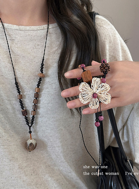 新中式禅意人造菩提花朵项链女
