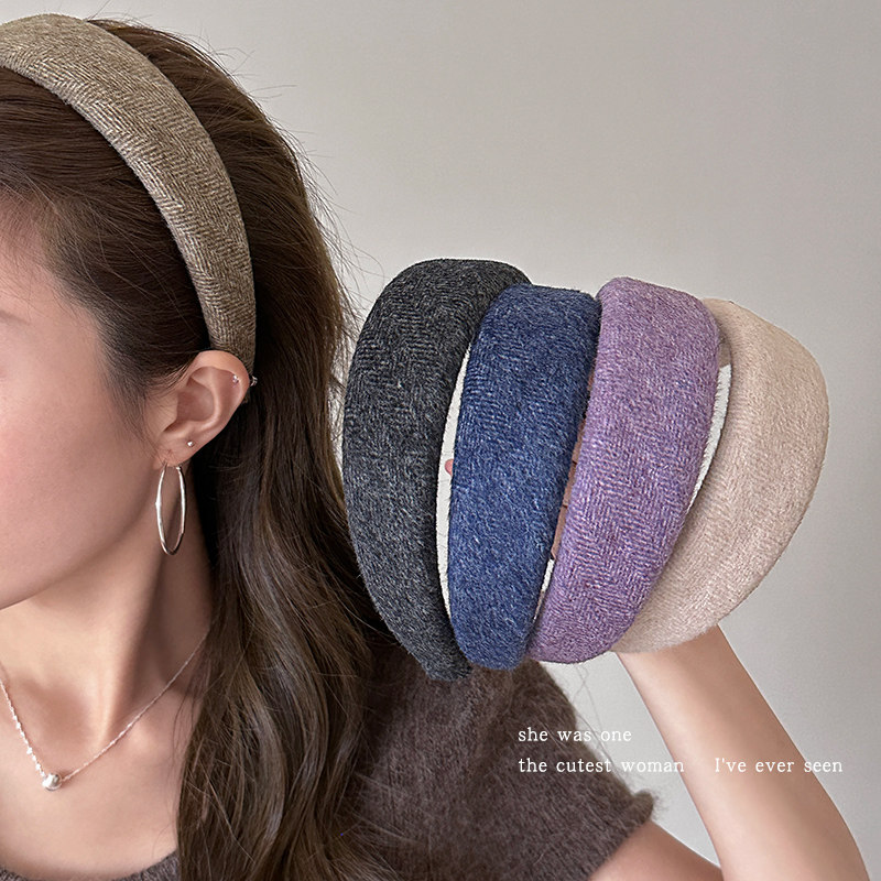 秋冬新款毛呢宽边发箍高颅顶头箍
