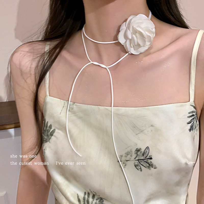 黑白玫瑰花小众锁骨链复古