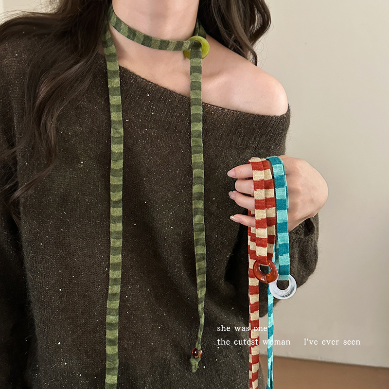 多巴胺条纹撞色系脖项链女锁骨链