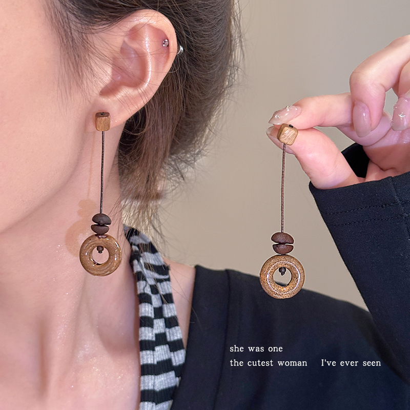复古咖啡豆流苏耳环高级感耳饰女