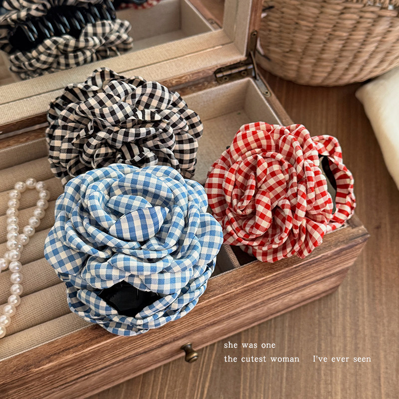 温柔格纹花朵抓夹女2025新款高级感鲨鱼夹后脑勺发夹秋冬发卡夹子,饰品/流行首饰/时尚饰品新,发饰,淘宝优惠券,粉丝福利购,淘宝优惠卷