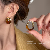 复古港风琥珀色耳环女2025新款 爆款 高级感耳圈耳扣秋冬耳钉耳饰品