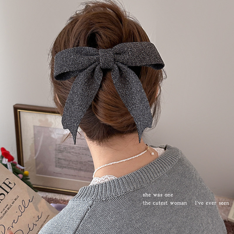 甜美针织蝴蝶结鸭嘴夹后脑勺发夹