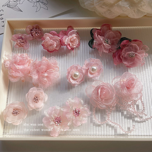 粉色系玫瑰花蝴蝶发夹