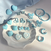 治愈系蓝色耳钉2026年新款 潮春夏网红爱心蝴蝶高级感气质圆圈耳环