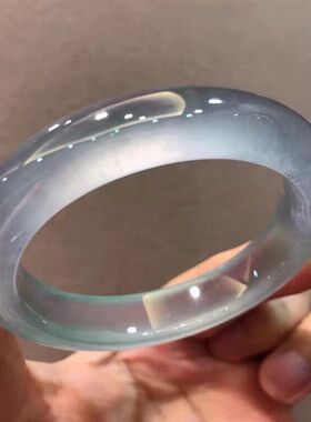 翡翠手镯冰种圆条七彩飘花玻璃种天然贵妃云南紫罗兰色玉手镯子女