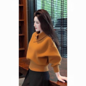 秋冬韩系淡人高知老钱风轻熟设计感软糯慵懒橘色高领打底针织衫 女