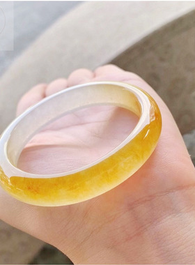 翡翠手镯天然黄翡翠玉镯子玉石冰种平安贵妃镯老坑翡翠鸡油黄送礼