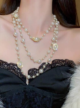 多层叠戴珍珠项链女轻奢高级感毛衣链2026新款爆款设计感长款配饰