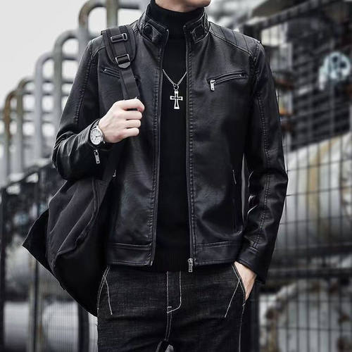 男士皮衣新款春秋薄款韩版潮流帅气机车皮夹克秋冬加绒加厚男外套