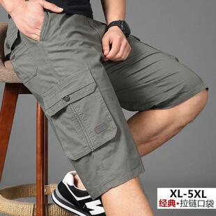 夏季纯棉七分裤男短裤休闲裤多口袋工装裤中裤中老年宽松大码薄款