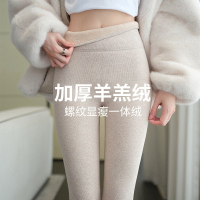 加厚加绒打底裤女外穿秋冬款羊羔绒螺纹特厚保暖棉裤东北绒裤