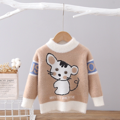 童装男童水貂绒秋冬款2025新款套头儿童中小童洋气加厚毛衣打底衫