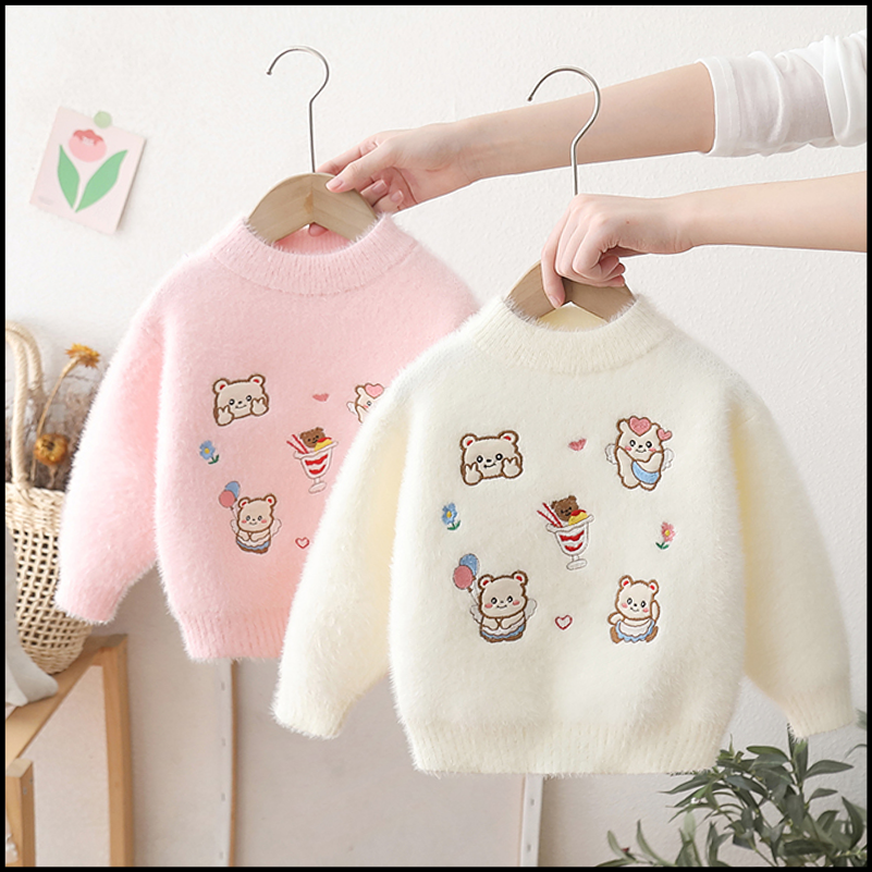 女童毛衣秋冬季2025新款儿童加绒加厚打底上衣中大童水貂绒针织衫