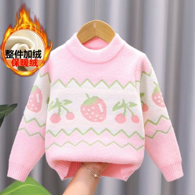 女童水貂绒秋冬季加厚外穿内搭保暖长袖毛衣中大童儿童洋气针织衫