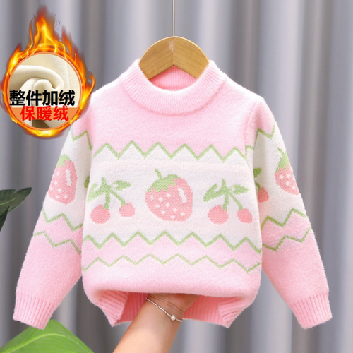 女童水貂绒秋冬季加厚外穿内搭保暖长袖毛衣中大童儿童洋气针织衫