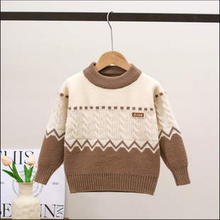 男童毛衣加绒套头2025新款秋冬款冬季针织衫加厚儿童中大童洋气潮