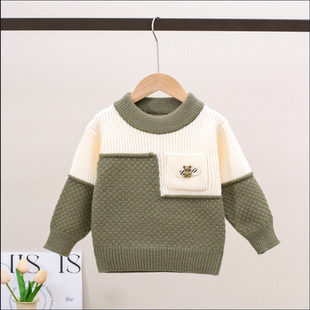 男童秋冬毛衣加厚2025新款条纹针织衫儿童男孩套头针织衫洋气打底