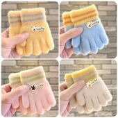 儿童针织手套分指男童女童宝宝加绒加厚保暖五指手套男孩女孩秋冬