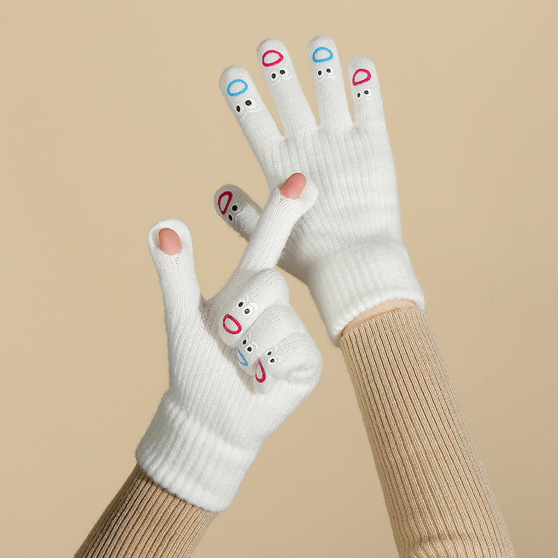 露指针织手套冬季写字保暖防寒