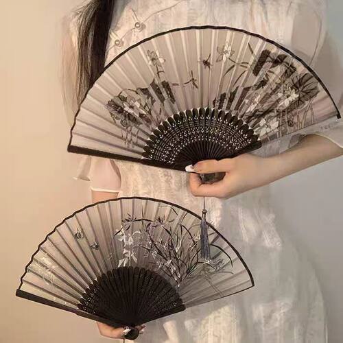 古风扇子全竹扇夏日清凉绢布折扇国风竹扇儿童便携中式扇批发
