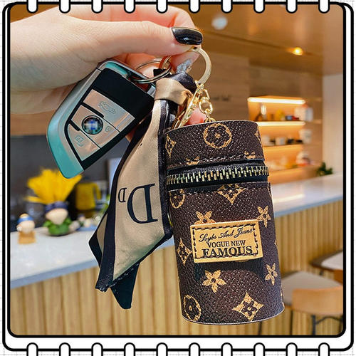 经典老花皮革口红收纳包精致创意钥匙扣大容量零钱包情侣包包挂件