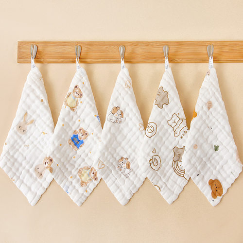 口水巾棉纱布宝宝毛巾新生儿高密泡泡纱洗脸童巾方巾厂家