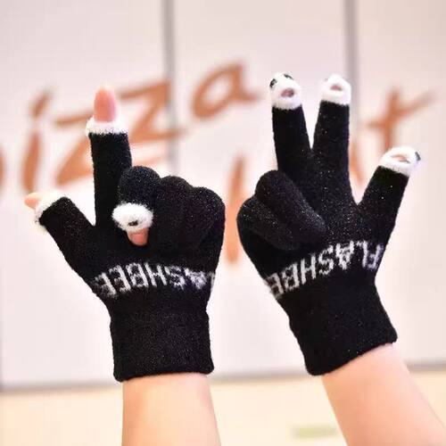 触屏手套女冬季针织加绒加厚保暖