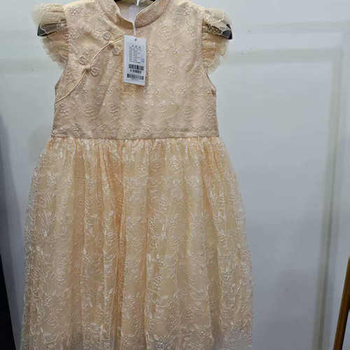 雅莹女童大气精美高端古风飞边蕾丝短袖连衣裙VDHEAV420a-1999