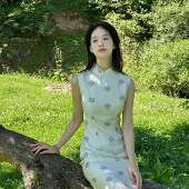 去暑 新款 天丝麻混纺杏色无袖 旗袍气质长裙夏季 改良长款 Ti提提