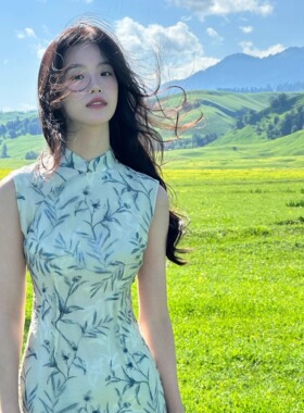 Ti提提   雲苓 天丝锦纶混纺米白色缠枝纹港工无袖改良长款旗袍