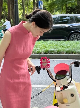 Ti提提 宁宁 德隆汉麻 树莓粉  无袖改良长款旗袍中式长裙显白