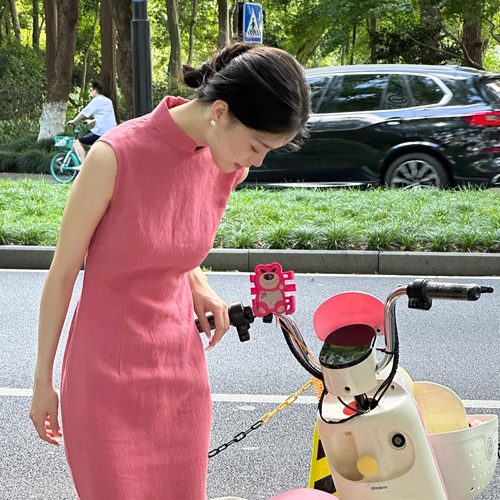 Ti提提 宁宁 德隆汉麻 树莓粉  无袖改良长款旗袍中式长裙显白