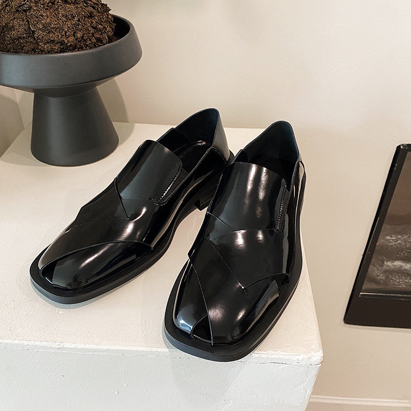 fang even方头小皮鞋男士高级感2023夏季软面真皮踩脚凉鞋乐福鞋