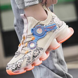 男鞋网面透气潮流时尚运动休闲鞋青少年刀锋弹簧减震跑步鞋