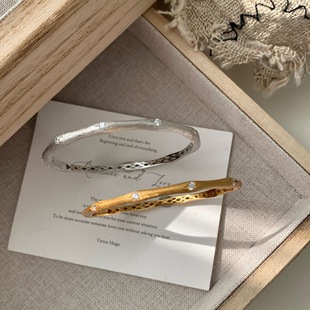 S925银中古拉丝星芒手镯女款轻奢高级感小众设计手镯气质简约百搭