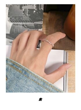 S925银韩版ins风小众设计双层线条缠绕麻花戒指女开口百搭