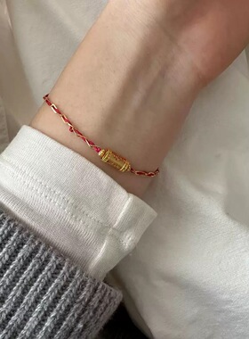 s925银贵人符红绳手链设计款女简约气质手工编织推拉可调节手环