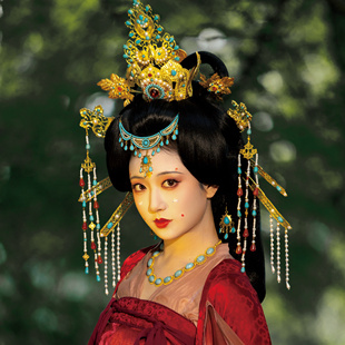 【霜翎阁】流苏供养人唐风华丽莲花冠凤凰汉服发簪套装饰品婚礼服