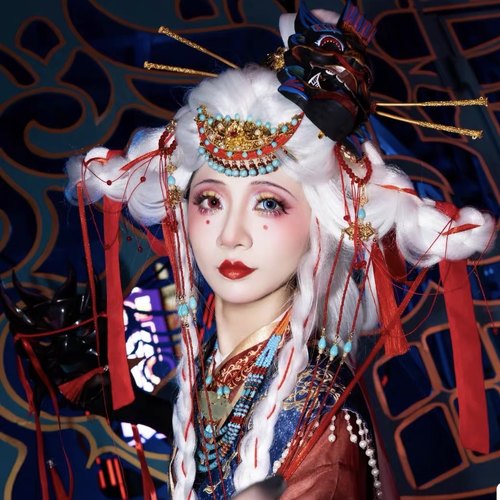 【霜翎阁】华丽傩戏衍生全套装汉服发饰品配流苏冠簪同款祭祀楚巫