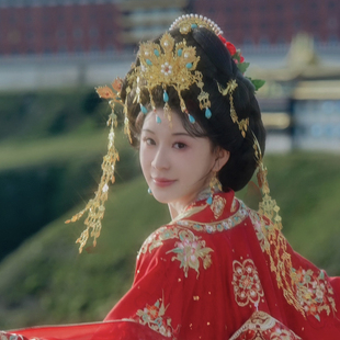 【霜翎阁】流苏冠套装唐风汉服仿复古风典供养人发饰品复原头饰钗