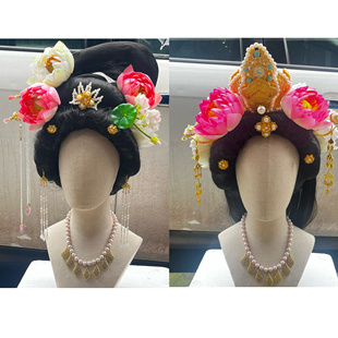 【霜翎阁】莲花冠汉服套装仕女图复原古风仿真发饰品｛荷花花神｝